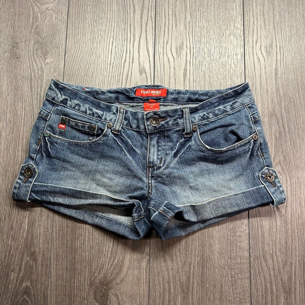 Yes! Miss Y2K Low Rise Denim Cuffed Mini Shorts Blue Size 11 32" Waist